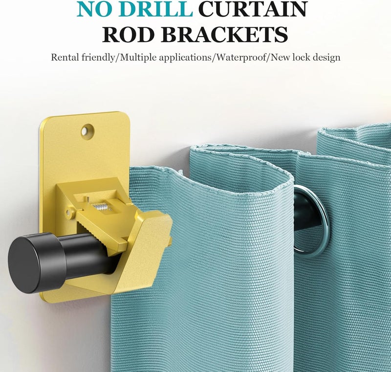 BMONATY Adhesive No Drill Curtain Rod Brackets - Heavy Duty 30LB Holders for Bathroom Bedroom Kitchen, Universal Damage-Free Window Rod Hooks with Nail-Free Installation (8PC Gold) - Image 3